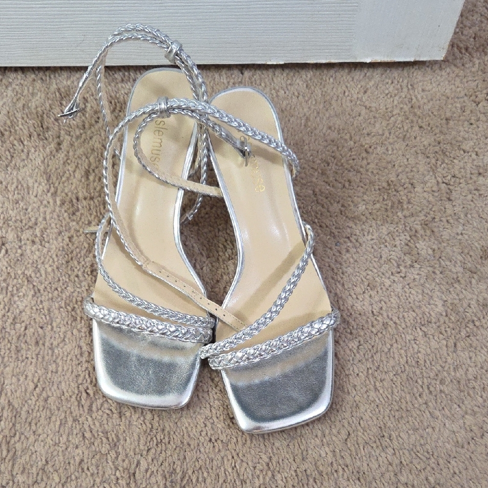 Sleek Silver Braided Strap Heels